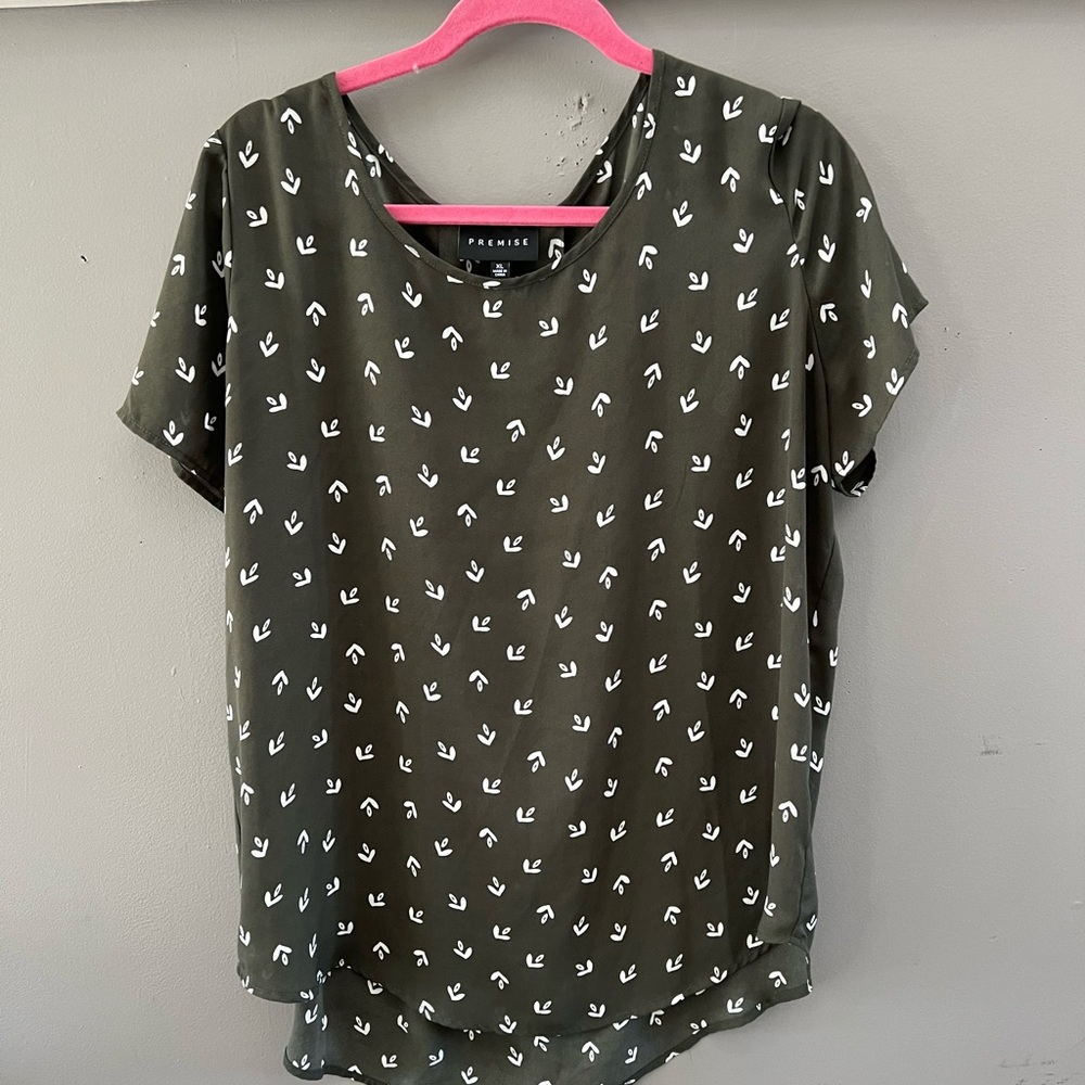 Olive green floral white print